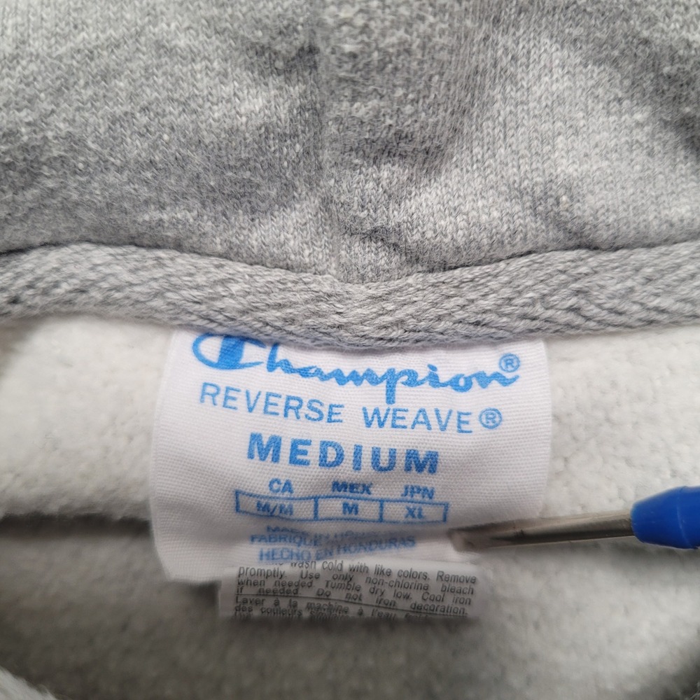 Champion Reverse Weave Mens Medium Heather Gray Script Logo Hoodie Sweatshirt - Picture 3 of 6